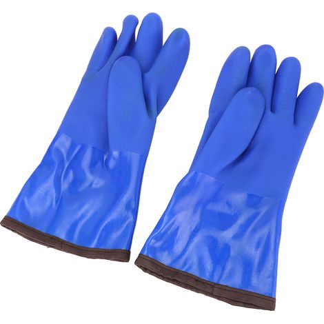 Gants chauds de travail hiver en caoutchouc doublure polaire antidérapants imperméables résistants au froid -20°C bleus (1/5)