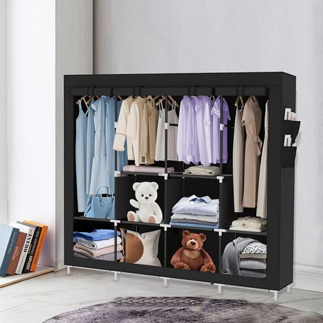 Organizador para Guardar Ropa con Armario Portátil con 4 Pistas Colgantes, Armario de Ropa de Tela y Tubo Metal, Negro167x45x170cm (1/5)