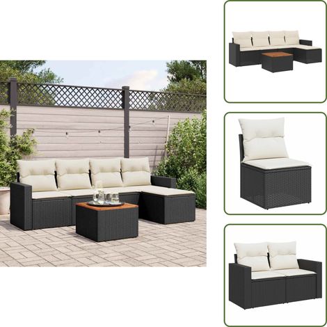 The Living Store Salon de jardin 6 pcs avec coussins noir résine tressée - Salon De Jardin - Mobilier Extérieur - Set Salon De Jardin - Résine Tressée - Rotin Synthétique (1/5)