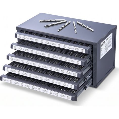 VEVOR Dispenser Cassetta per Punte da Trapano 60 Scomparti 33/64 a 63/64 Pollici, Scatola Cassetti per Punte da Trapano 5 Cassetti per Trapano 37,5x20x20 cm Impilabile Conservazione da Officina Garage (1/5)