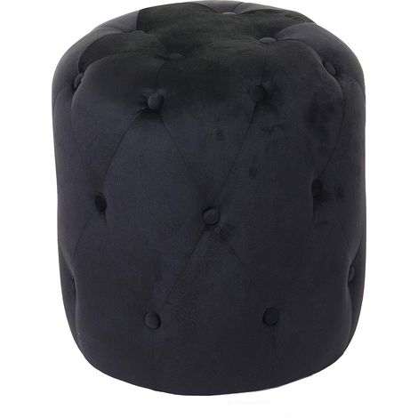 Taburete puf acolchado 42x39cm terciopelo negro 040005336
