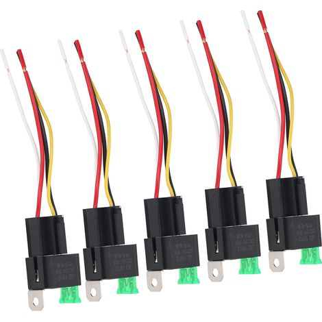 Kit de 5 relais automobiles 12 V CC 30 A à 4 broches et 4 fils avec embases de verrouillage pour véhicule (1/5)