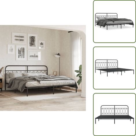 Cadre de lit métal sans matelas avec tête de lit noir 200x200cm - Cadre De Lit - Lit Double - Lit Metal - Lit Avec Têted Lit - Meuble Chambre (1/5)