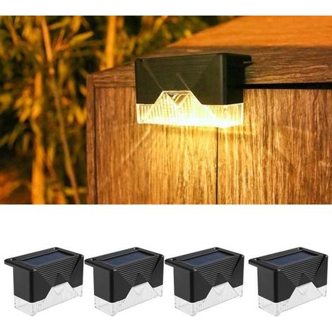4 Pack Lumières solaire de clôture Lampe Solaire Extérieur escalier clôture terrasses décoration étanche Blanc chaud (1/4)