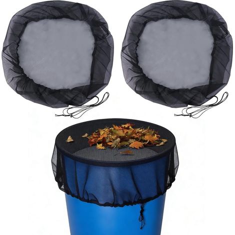 2pcs Grille de Protection en Maille de 95cm avec Cordon de Serrage Noir Idéale pour Récupérer l'eau de Pluie Protéger Votre Réservoir Contre Feuilles Mortes Débris dans Votre Jardin. (1/5)