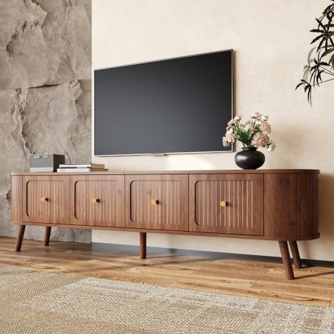 Mueble para TV 180x38x47 cm, con 4 puertas abatibles, tiradores dorados y patas de madera, en MDF, marrón oscuro (1/5)