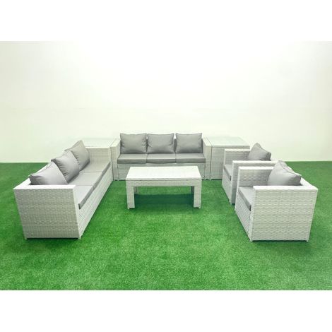 Fimous Ensembles de meubles d'extérieur avec 2 Fauteuil Table basse oblongue 2 Tables d'appoint Gris clair mixte (1/5)