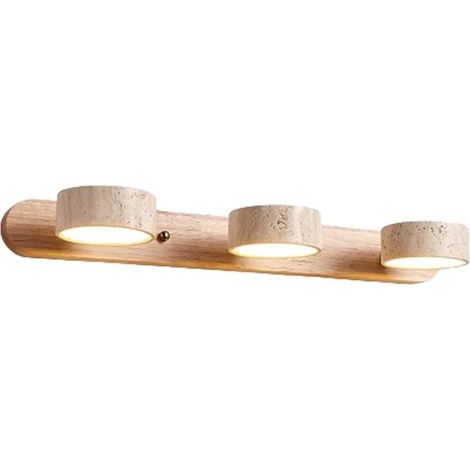 Applique murale linéaire en pierre naturelle style ferme – Bois et travertin jaune, 2 à 4 lampes – Éclairage LED rotatif 180° pour salle de bain (bois 51 cm) (1/4)