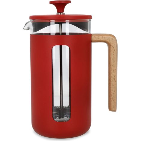 Cafetière Pisa, Verre et Acier Inoxydable, 1L (8 Tasses), Rouge, Boîte Cadeau