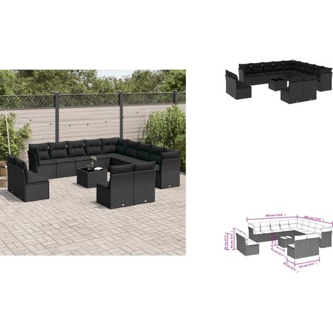 14-tlg. Garten-Sofagarnitur mit Kissen Schwarz Poly Rattan - Gartenmöbel Set - PE-Rattan Möbel - Outdoor Sofa - Esstisch - Lounge Set (1/3)