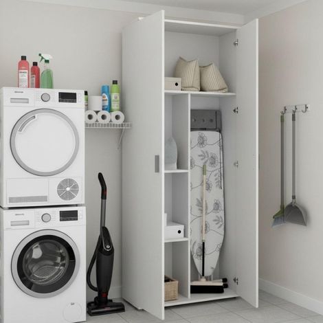 Armoire Polyvalente Forcola à 2 Portes, Multifonctionnelle Porte-Balai et Chaussures, 78x35h190 cm, Blanc (1/5)