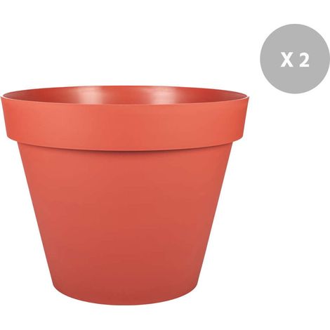 Lot de 2 Pots de fleur rond Toscane Ø 100 x H.79,5 cm - Orange terre battue - Eda
