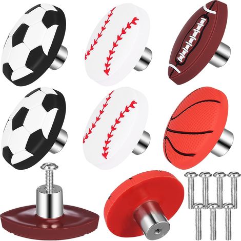 Boutons de commode poignees de tiroir sport lot 8 PVC métal pour vaisselier chambre garçon enfants football basketball installation aisée (1/5)