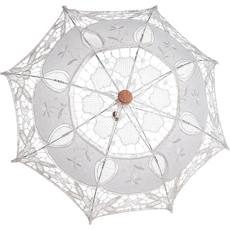 Damen-Hochzeitssonnenschirm aus Spitze, Sonnenschirm, Party-Brautfoto-Dekoration (Elfenbein, groß) (1/5)