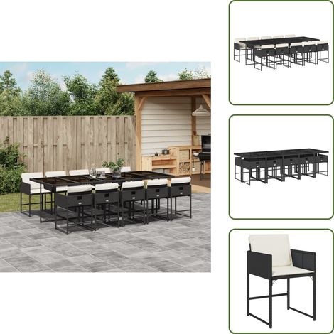 The Living Store 11-tlg. Garten-Essgruppe mit Kissen Schwarz Poly Rattan - Gartentisch - Gartenmöbelset - Esstisch - Gartenlounge - Outdoor Möbel (1/5)