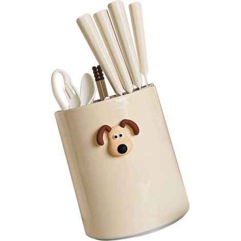 Lot porte-baguettes rotatif multifonction en plastique, jaune crème, pour couverts, baguettes, cuillères, fourchettes et ciseaux (1/5)