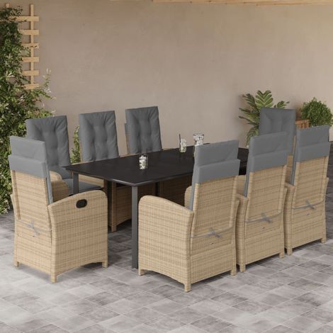 9-tlg. Garten-Essgruppe mit Kissen Beigemischung Poly Rattan (1/5)