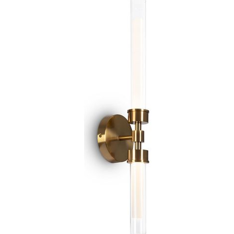 Applique Da Parete Moderno Stelo Metallo Ottone Vetro 2 Luci Led 7W (1/2)