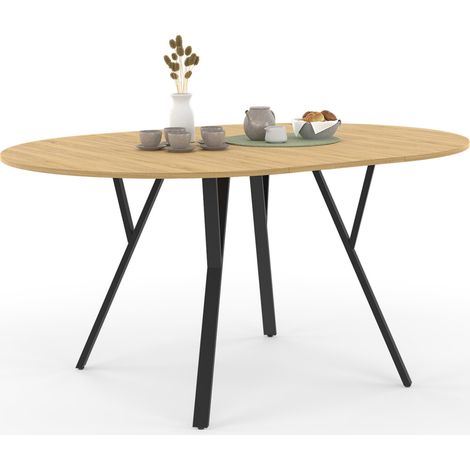 Ausziehbarer runder Esstisch YSEULT 4-8 Personen Holz und Schwarz Industriedesign 110-150 cm