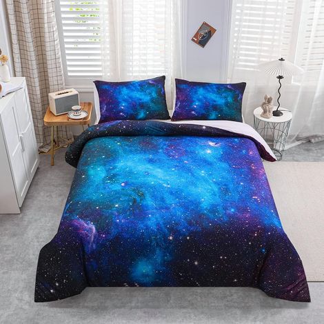 Parure de lit Galaxy Ciel étoilé Parure de Couette pour Enfants garçons Filles Douce Microfibre Respirante 140x200cm Parure de lit avec Fermeture éclair et 1 taie d'oreiller 65x65 cm - 140 x 200 cm (1/5)