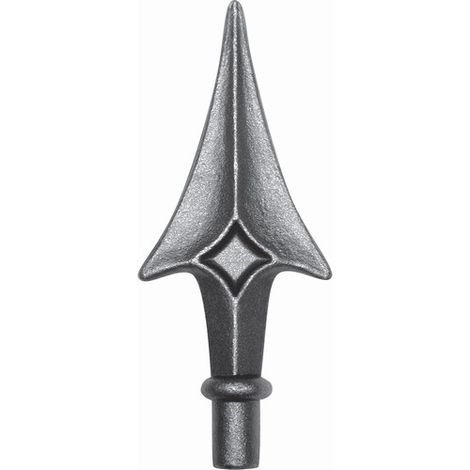 Pointe de lance - H155mm L66mm base ronde Ø16mm - Avec tige, à manchonner dans un tube creux - Fer forgé - À souder - DECO FER FORGE