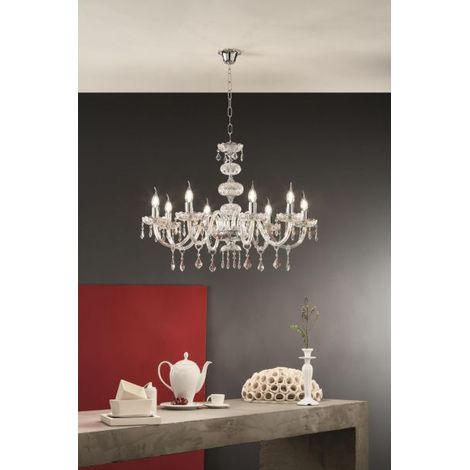 DALLAS/8 LAMPADARIO A SOSPENSIONE CROMO E CRISTALLO 8 LUCI ATTACCO E14 D.81CM