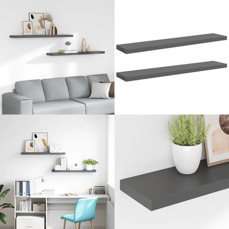 Étagères murales flottantes 2 pcs gris brillant 120x23,5x3,8 cm - Étagères Murales - Étagères Flottantes - Décoration Murale - Rangement Mural - Meubles Déco - Home & Living