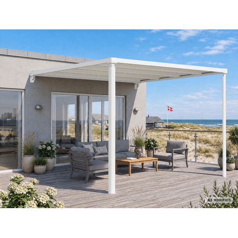Patio Cover, wall-mounted pergola Santa Ynez, 3x3 m, White/Beige - Dancover (1/2)