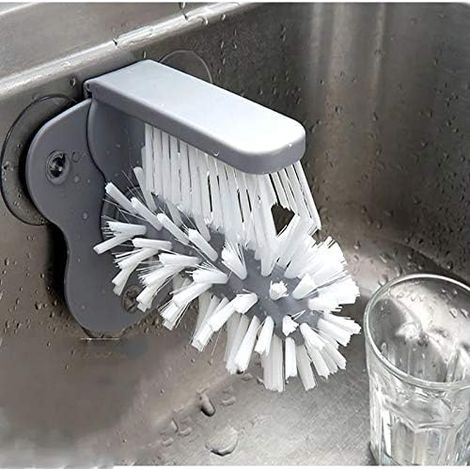Brosse de nettoyage pour verres à ventouse 2 en 1 - Accessoire de cuisine - Tête de brosse pour verres, tasses et verres à boissons alcoolisées - Outil de nettoyage ménager - Nettoyage efficace sans r (1/5)