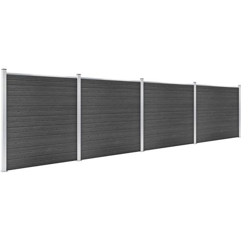 Ensemble de panneau de clôture WPC 699x186 cm Noir (1/5)