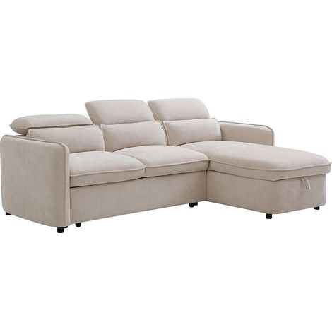 Divano letto angolare reversibile in tessuto beige - MANUKO