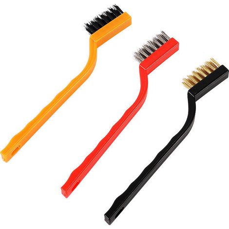 Set aus 3 Mini-Metallbürsten aus Messing, Nylon und Edelstahl zur Reinigung von Gasherdbrennern und Nebelmaschinen (3er-Pack). (1/5)