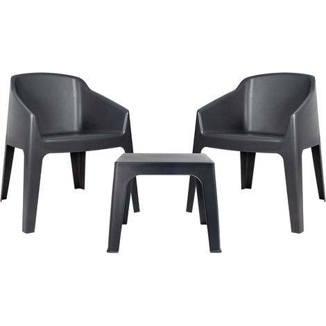 Fauteuils et table Baku garbar plastique gris (Lot de 2+1) (1/3)