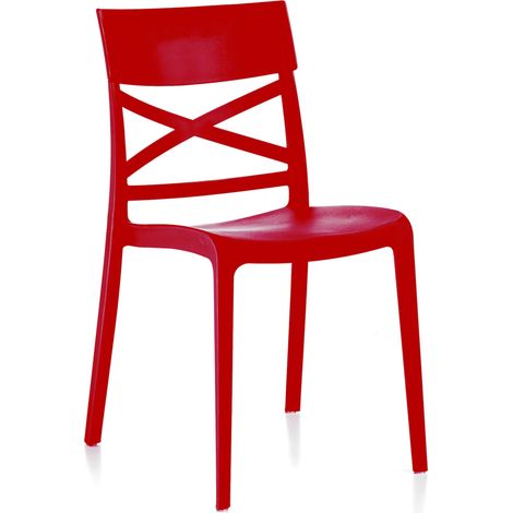 Set 4 sedie London rosse da interno o esterno in resina 6 pezzi