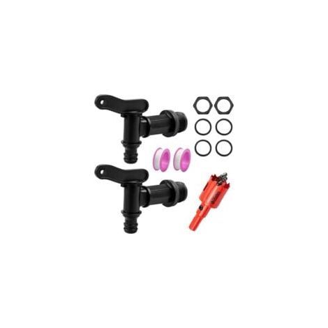 Robinet Cuve Plastique, 2 Pièces Robinet pour Citerne De Pluie, Robinets de Citerne D'eau, Robinet de Rechange en Plastique avec Ruban Adhésif et Ouvre-trou, pour Recuperateur Eau de Pluie (1/4)