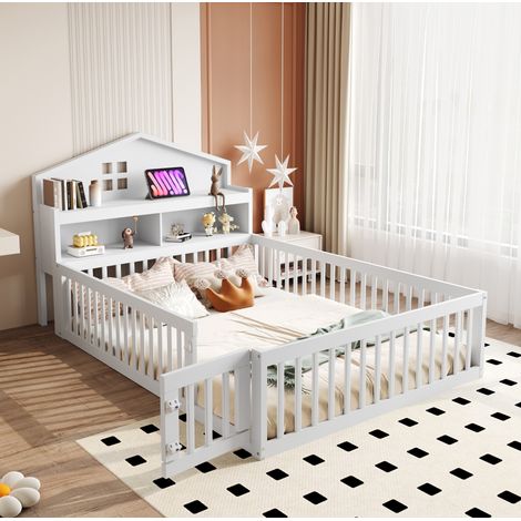 Cama infantil casita con almacenaje y puerta blanca OKMYHOME (1/5)
