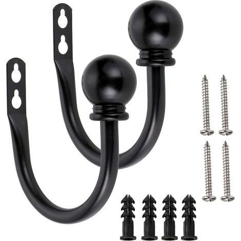 AIDUCHO Par de ganchos de metal ligeros para cortinas - Soporte de pared retro para sujetacortinas, color negro (1/5)