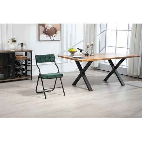 Lot de 2 chaises pliantes vertes rembourrées en velours, structure acier, dossier ergonomique 110°, rangement compact, sans montage (1/5)