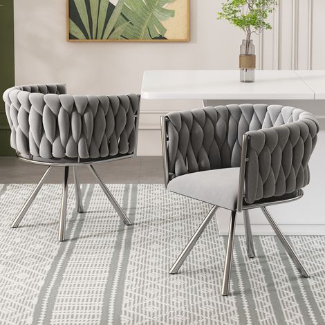 Sedia da pranzo girevole 360° in velluto grigio e argento, struttura in acciaio, set 2 pezzi,59×54×72cm (1/5)