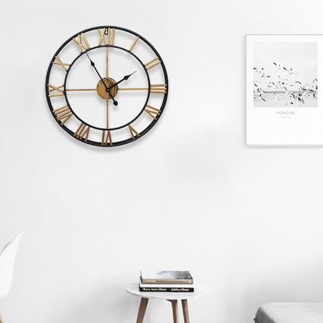 60CM Black Metal Quartz Round Roman Wall Clock (1/5)