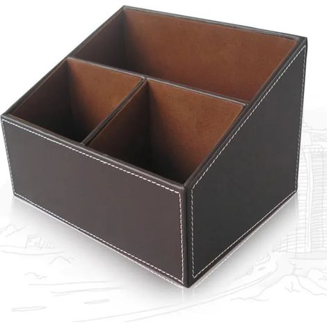 Boîte de rangement porte-stylo en cuir multifonction boîte de rangement multi-cellules en cuir avec télécommande de bureau - Moxilo (1/4)