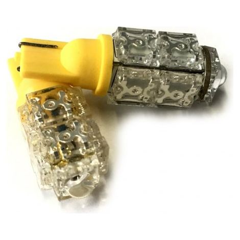Coppia 2 Lampade Led T10 Con 9 Led F5 Flux Colore Giallo Yellow 12V 1W