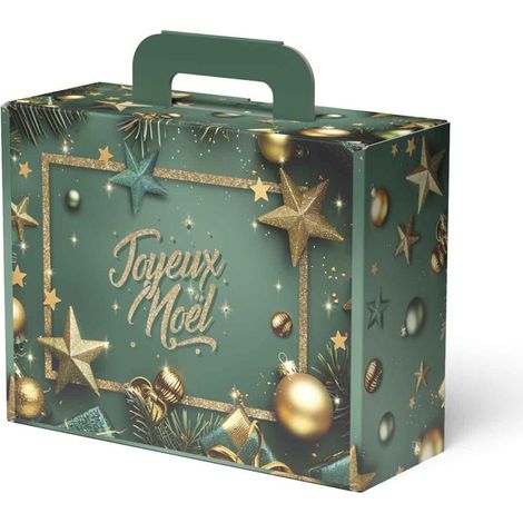 Boîte en carton forme valisette verte, 31x9,5 x H. 18 cm (lot de 10)