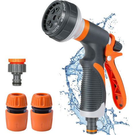 SABIR Pistolet d'arrosage, Pulvérisateur de Jardin, 8 Modes d'Arrosage Pistolet Arrosoir avec 3 Interface pour le Lavage des Voitures, les Jardins, les Plantes, les Animaux domestiques (1/5)