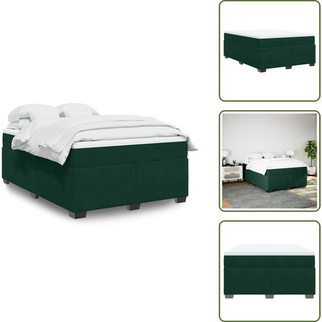 Sommier à lattes de lit et matelas Vert foncé 140x190cm Velours - Lit Double - Lit Velours - Matelas Ressorts Ensachés - Surmatelas - Literie (1/5)