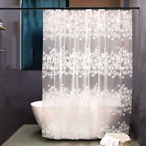 Rideau de Douche Imperméable Anti Moisissure Fleur, 180x200 cm, 180 cm Largeur, Rideaux de Baignoire Lavable Blanc Fleur, Rideau Douche Salle de Bain avec Crochet œillets (1/4)