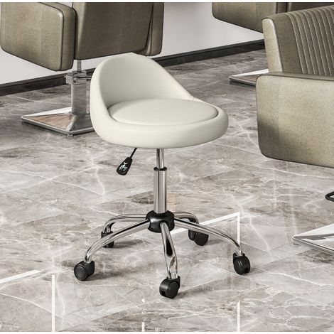 Tabouret de bureau réglable 63-83 cm pivotant à roulettes en cuir synthétique blanc HAVRYA (1/4)