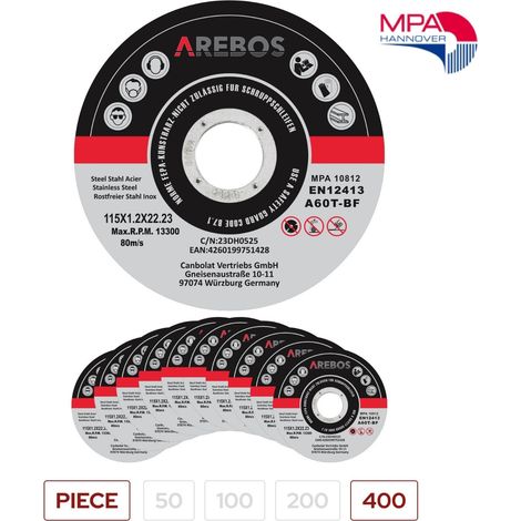 AREBOS Dischi da taglio 115 mm x 1,2 mm 400 dischi flessibili in acciaio inox
