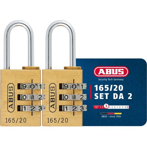 ABUS Lucchetto a Combinazione 165/20 - Lucchetto in Ottone - Set da 2 - con Codice Numerico Regolabile - Lucchetto per Valigie e Armadietti - Livello di Sicurezza ABUS 3 (1/5)