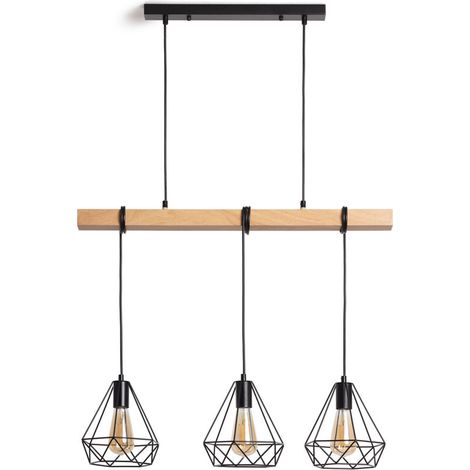 – Suspension métal Sardo 3 spots noir – Design vintage – Hauteur réglable – Compatible ampoules E27 à filament – Pour intérieur (1/5)